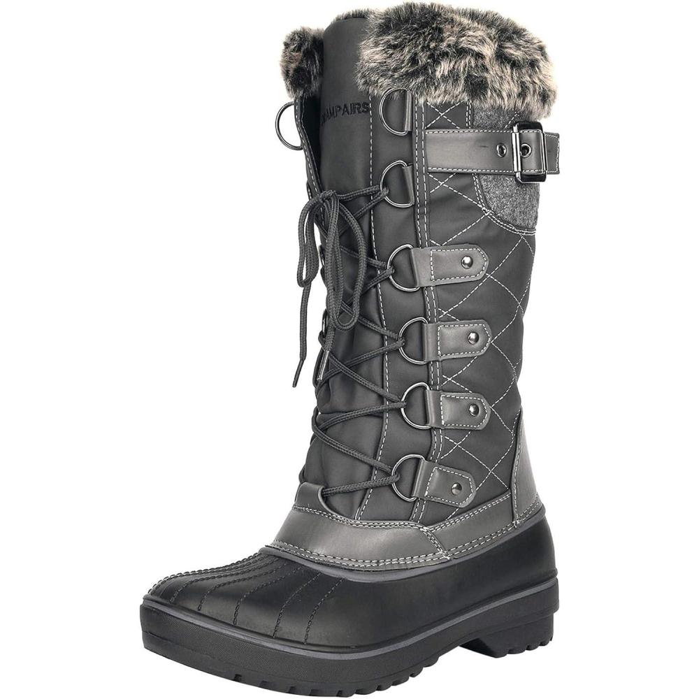 image:imageDREAM PAIRS Womens DP Warm Faux Fur Lined Mid Calf Winter Snow BootsGrey