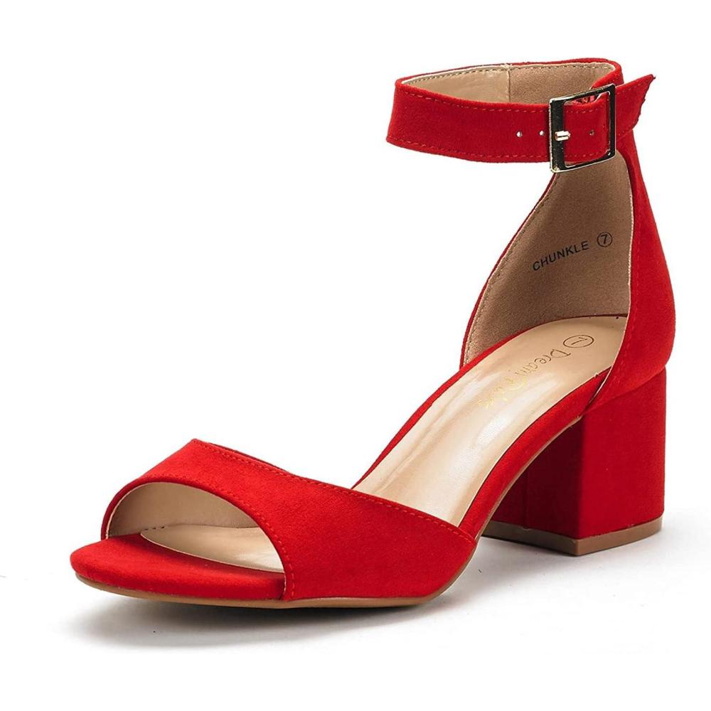 image:imageDREAM PAIRS Womens Heels Chunk Low Heel Comfortable Pump Sandals Dress ShoeRed Suede