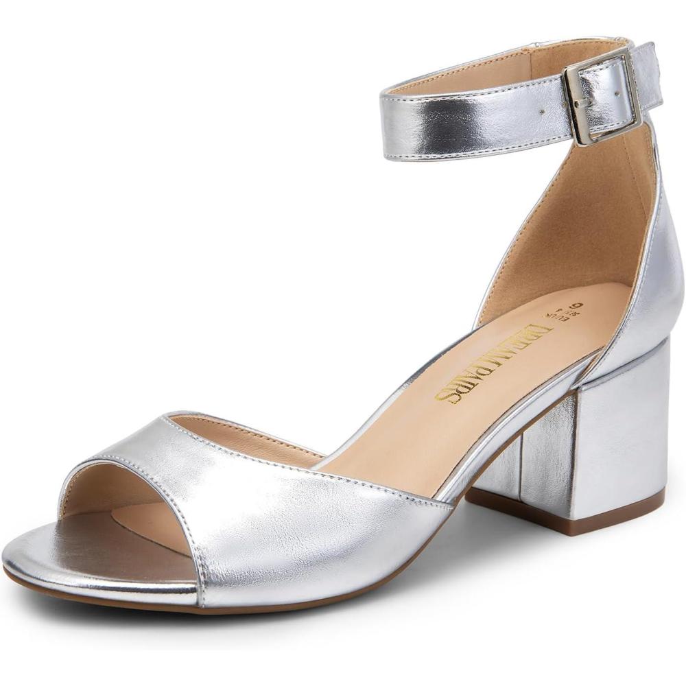 image:imageDREAM PAIRS Womens Heels Chunk Low Heel Comfortable Pump Sandals Dress ShoeSilvermetallic
