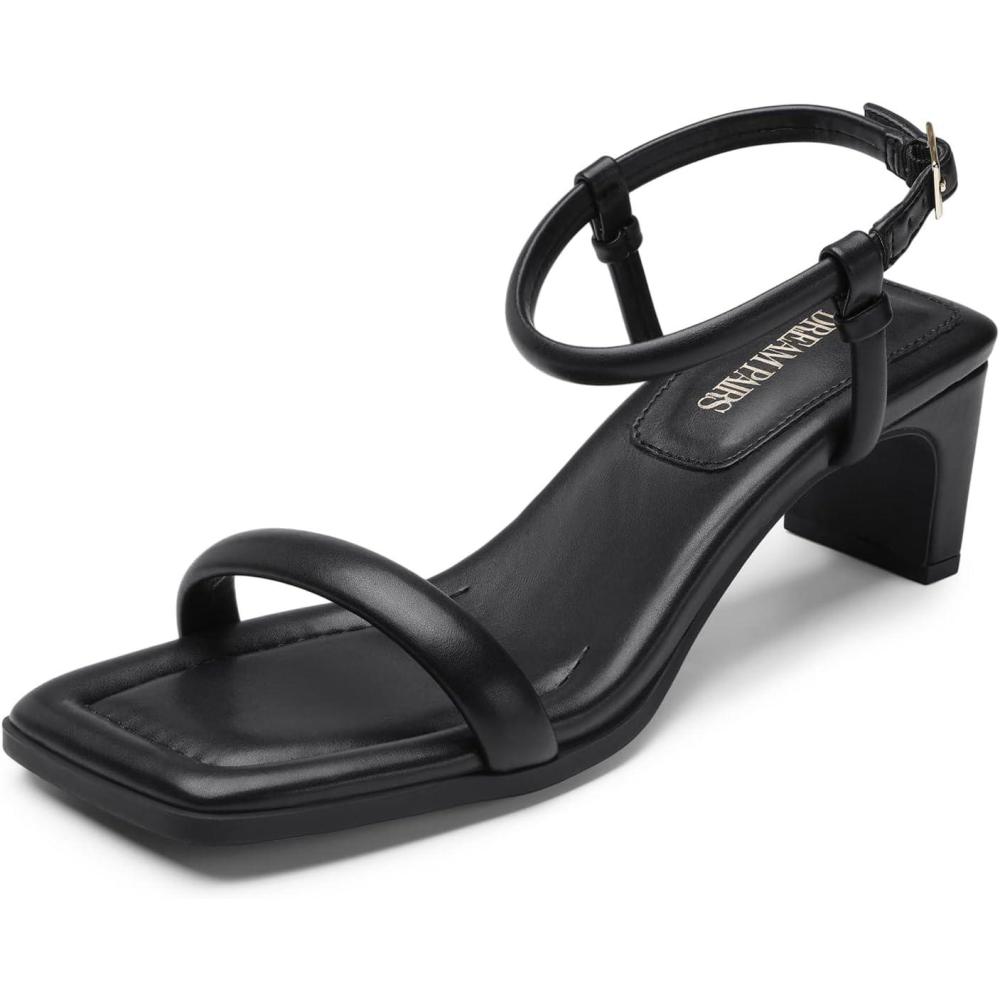 image:imageDREAM PAIRS Womens Heels Open Toe Ankle Strap Square Cute Wedding Party Sandal Comfort Dress Shoes HeraBlack