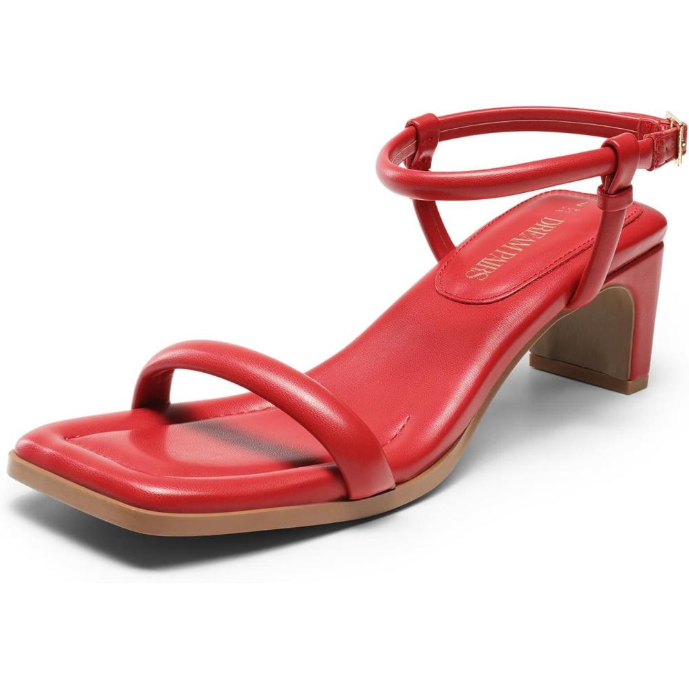 image:imageDREAM PAIRS Womens Heels Open Toe Ankle Strap Square Cute Wedding Party Sandal Comfort Dress Shoes HeraRed