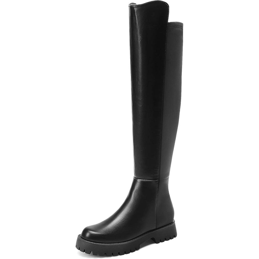 image:imageDREAM PAIRS Womens Knee High Boots Platform Chunky Heel Thigh High Fashion Over The Knee Boots SDOB2407WBlack