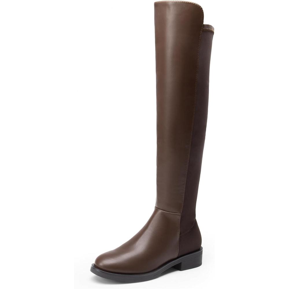 image:imageDREAM PAIRS Womens Knee High Boots Platform Chunky Heel Thigh High Fashion Over The Knee Boots SDOB2407WBrownpu