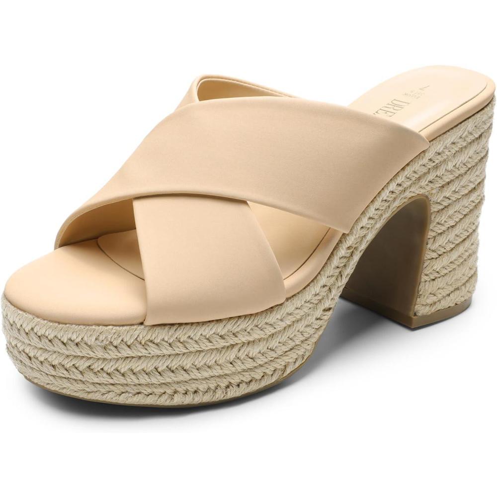 image:imageDREAM PAIRS Womens Platform Heels Open Toe Slip on Heels for Women High Chunky Block Wedges Sandals Dressy Pumps ShoesNudenubuck