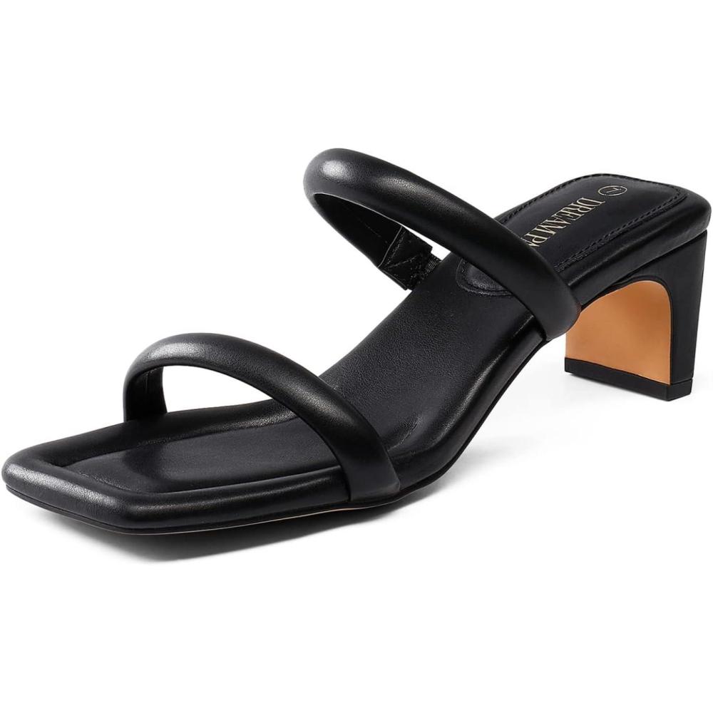 image:imageDREAM PAIRS Womens Square Toe Heels for Women Two Strap Open Toe Low Block Chunky Heels Sandals Dress Pumps ShoesBlack