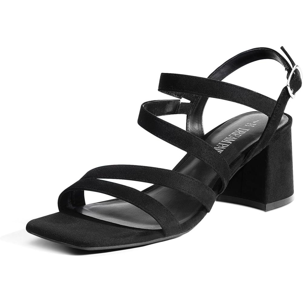 image:imageDREAM PAIRS Womens Strappy Chunky Heels Low Block Square Open Toe Sandals Dress Party ShoesBlacksuede