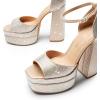 DREAM PAIRS High Heels Chunky Block Platform Heels for Women Ankle Strap Sexy Open Square Toe Heels Dressy Pumps Sandals(Rose Gold-rhinestone)