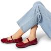 DREAM PAIRS Women’s Ballet Flats Foldable Square Toe Mary Jane Flats Comfortable Slip On Dress Shoes Business Casual Work Mary Jane Shoes(Red)