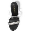 DREAM PAIRS Women’s Clear Two Strap Open Toe High Block Chunky Slip on Dress Heel Sandals(Black-rhinestone)