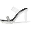 DREAM PAIRS Women’s Clear Two Strap Open Toe High Block Chunky Slip on Dress Heel Sandals(Black-rhinestone)