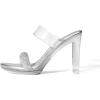 DREAM PAIRS Women’s Clear Two Strap Open Toe High Block Chunky Slip on Dress Heel Sandals(Silver Clear)