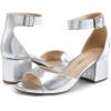 DREAM PAIRS Womens Heels, Chunk Low Heel Comfortable Pump Sandals Dress Shoe(Silver-metallic)