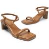 DREAM PAIRS Womens Heels Open Toe Ankle Strap Square Cute Wedding Party Sandal Comfort Dress Shoes Hera(Brown)