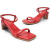 DREAM PAIRS Womens Heels Open Toe Ankle Strap Square Cute Wedding Party Sandal Comfort Dress Shoes Hera(Red)
