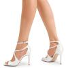 DREAM PAIRS Women’s High Heels Sexy Cross Square Open Toe Strappy Dressy Sexy Stylish Stilettos Heels Sandals(White-satin)