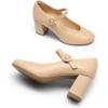 DREAM PAIRS Womens Mary Jane Shoes Chunky Heel 2.76 Inch – Round Toe Vintage Office Work Pumps – Comfortable Low Block Heels Dress Shoes for Women(Nude)