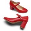 DREAM PAIRS Womens Mary Jane Shoes Chunky Heel 2.76 Inch – Round Toe Vintage Office Work Pumps – Comfortable Low Block Heels Dress Shoes for Women(Red)