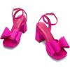 DREAM PAIRS Women’s Platform Chunky Heels Fashion Bowknots High Block Square Toe Dress Sandals for Wedding Bridal Party(Hot Pink-satin)