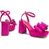 DREAM PAIRS Women’s Platform Chunky Heels Fashion Bowknots High Block Square Toe Dress Sandals for Wedding Bridal Party(Hot Pink-satin)