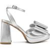 DREAM PAIRS Women’s Platform Chunky Heels Fashion Bowknots High Block Square Toe Dress Sandals for Wedding Bridal Party(Silver-pu)