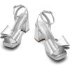 DREAM PAIRS Women’s Platform Chunky Heels Fashion Bowknots High Block Square Toe Dress Sandals for Wedding Bridal Party(Silver-pu)