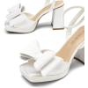 DREAM PAIRS Women’s Platform Chunky Heels Fashion Bowknots High Block Square Toe Dress Sandals for Wedding Bridal Party(White-satin)