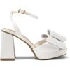 DREAM PAIRS Women’s Platform Chunky Heels Fashion Bowknots High Block Square Toe Dress Sandals for Wedding Bridal Party(White-satin)