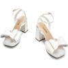 DREAM PAIRS Women’s Platform Chunky Heels Fashion Bowknots High Block Square Toe Dress Sandals for Wedding Bridal Party(White-satin)