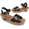 DREAM PAIRS Women’s Platform Chunky Heels Faux Wood Block Heels Cute Open Toe Ankle Strap Crisscross Mid Heels Wedding Party Dance Pump Sandals Shoes,Size 8,Black,SDHS2347W