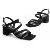 DREAM PAIRS Women’s Strappy Chunky Heels Low Block Square Open Toe Sandals Dress Party Shoes(Black-suede)