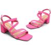 DREAM PAIRS Women’s Strappy Chunky Heels Low Block Square Open Toe Sandals Dress Party Shoes(Hot Pink-suede)