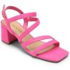DREAM PAIRS Women’s Strappy Chunky Heels Low Block Square Open Toe Sandals Dress Party Shoes(Hot Pink-suede)