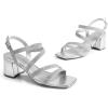 DREAM PAIRS Women’s Strappy Chunky Heels Low Block Square Open Toe Sandals Dress Party Shoes(Silver-glitter)