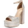 DREAM PAIRS High Heels Chunky Block Platform Heels for Women Ankle Strap Sexy Open Square Toe Heels Dressy Pumps Sandals(Rose Gold-rhinestone)