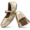 DREAM PAIRS Women’s Ballet Flats Foldable Square Toe Mary Jane Flats Comfortable Slip On Dress Shoes Business Casual Work Mary Jane Shoes(Gold)