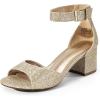 DREAM PAIRS Womens Heels, Chunk Low Heel Comfortable Pump Sandals Dress Shoe(Gold/Glitter)