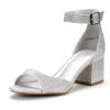 DREAM PAIRS Womens Heels, Chunk Low Heel Comfortable Pump Sandals Dress Shoe(Silver/Glitter)