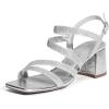 DREAM PAIRS Women’s Strappy Chunky Heels Low Block Square Open Toe Sandals Dress Party Shoes(Silver-glitter)