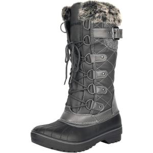 DREAM PAIRS Women’s DP Warm Faux Fur Lined Mid Calf Winter Snow Boots(Grey)