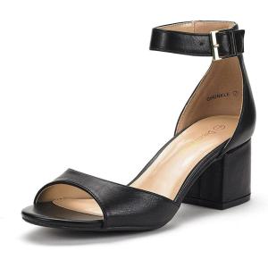 DREAM PAIRS Womens Heels, Chunk Low Heel Comfortable Pump Sandals Dress Shoe(Black Polyurethane)
