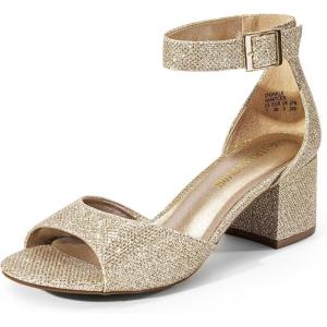 DREAM PAIRS Womens Heels, Chunk Low Heel Comfortable Pump Sandals Dress Shoe(Gold/Glitter)