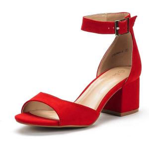 DREAM PAIRS Womens Heels, Chunk Low Heel Comfortable Pump Sandals Dress Shoe(Red Suede)