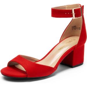 DREAM PAIRS Womens Heels, Chunk Low Heel Comfortable Pump Sandals Dress Shoe(Red/Suede)
