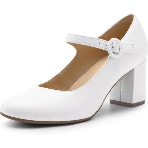 DREAM PAIRS Womens Mary Jane Shoes Chunky Heel 2.76 Inch – Round Toe Vintage Office Work Pumps – Comfortable Low Block Heels Dress Shoes for Women(White)