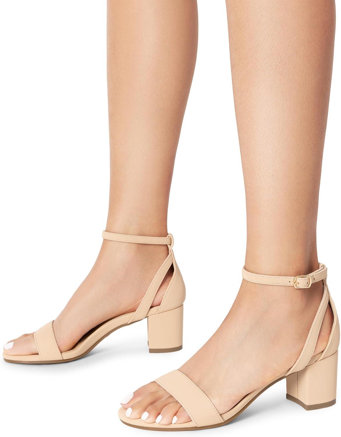 image:imageDREAM PAIRS Womens Chunky Low Heels Open Round Toe Ankle Strap Block Heels Party Dress Wedding SandalsNude