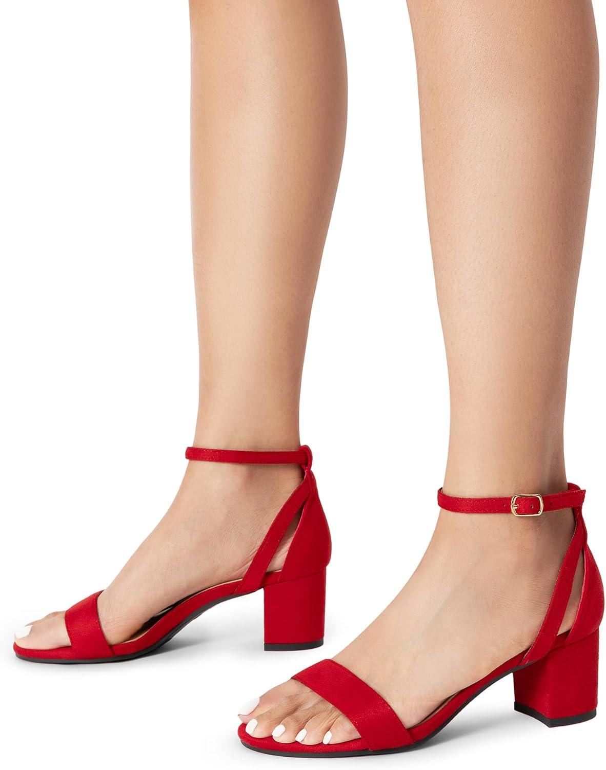 image:imageDREAM PAIRS Womens Chunky Low Heels Open Round Toe Ankle Strap Block Heels Party Dress Wedding SandalsRed