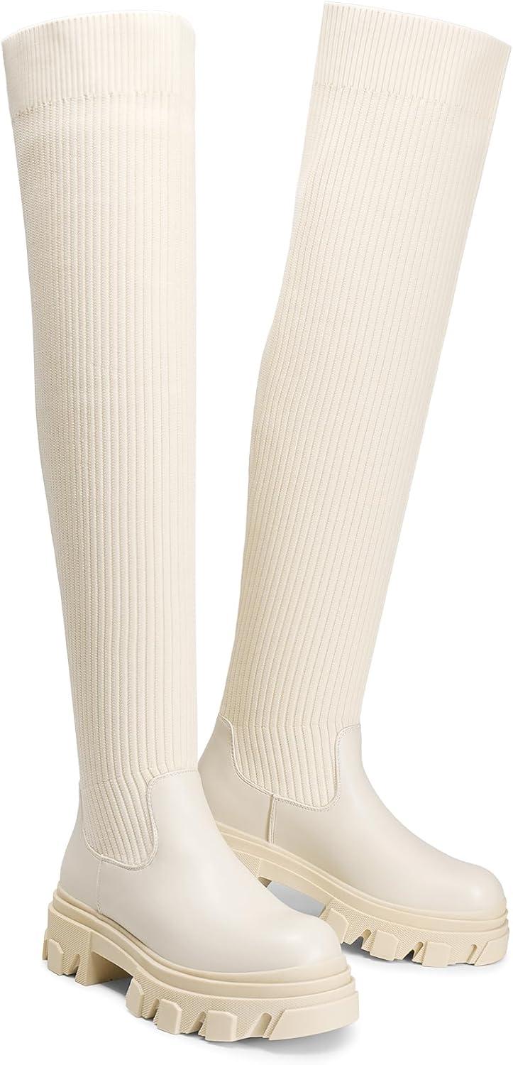 image:imageDREAM PAIRS Womens Over the Knee Platform BootsBeige