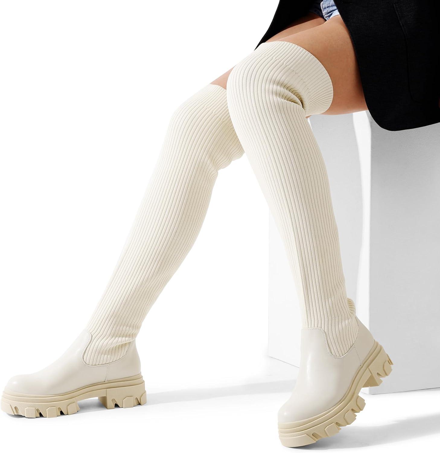 image:imageDREAM PAIRS Womens Over the Knee Platform BootsBeige