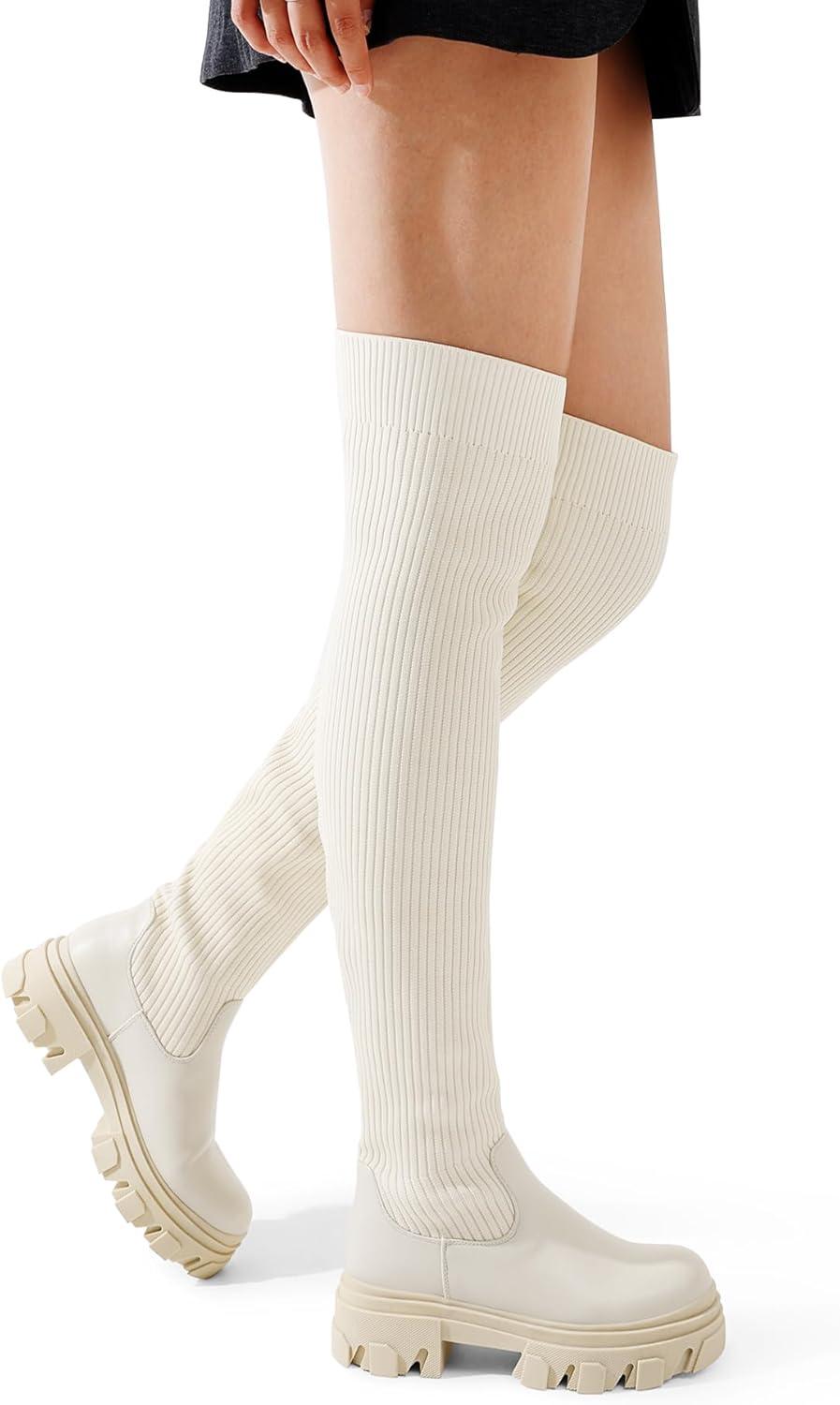 image:imageDREAM PAIRS Womens Over the Knee Platform BootsBeige