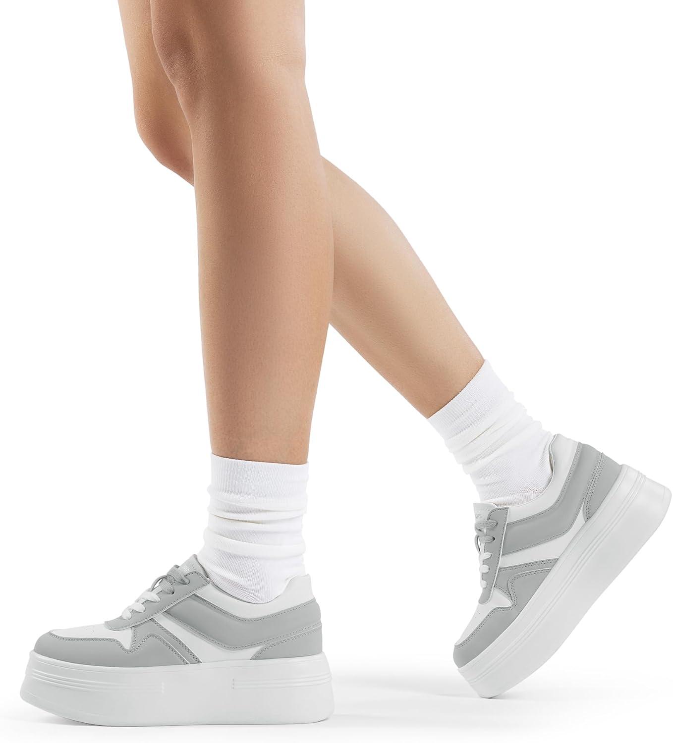 image:imageDREAM PAIRS Womens Platform Casual SneakersWhiteGrey